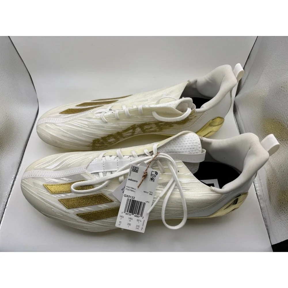 Adidas Adizero Football Cleats Mens Size 15 White Gold Metallic New
